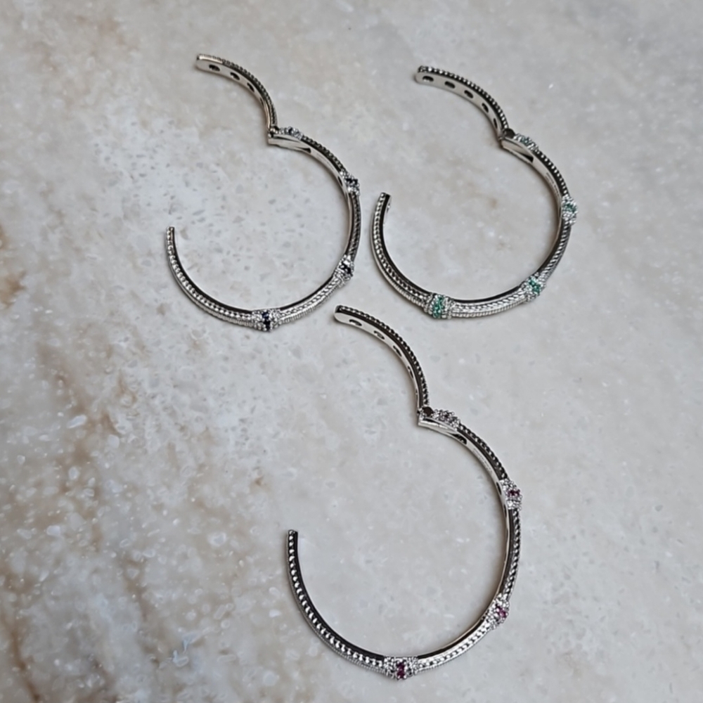 Judith Ripka 925 Silver Ruby Hinged Banglenwot - image 7